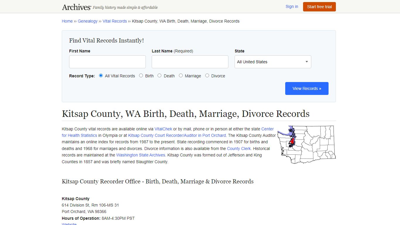 Kitsap County, WA Birth, Death, Marriage, Divorce Records - Archives.com